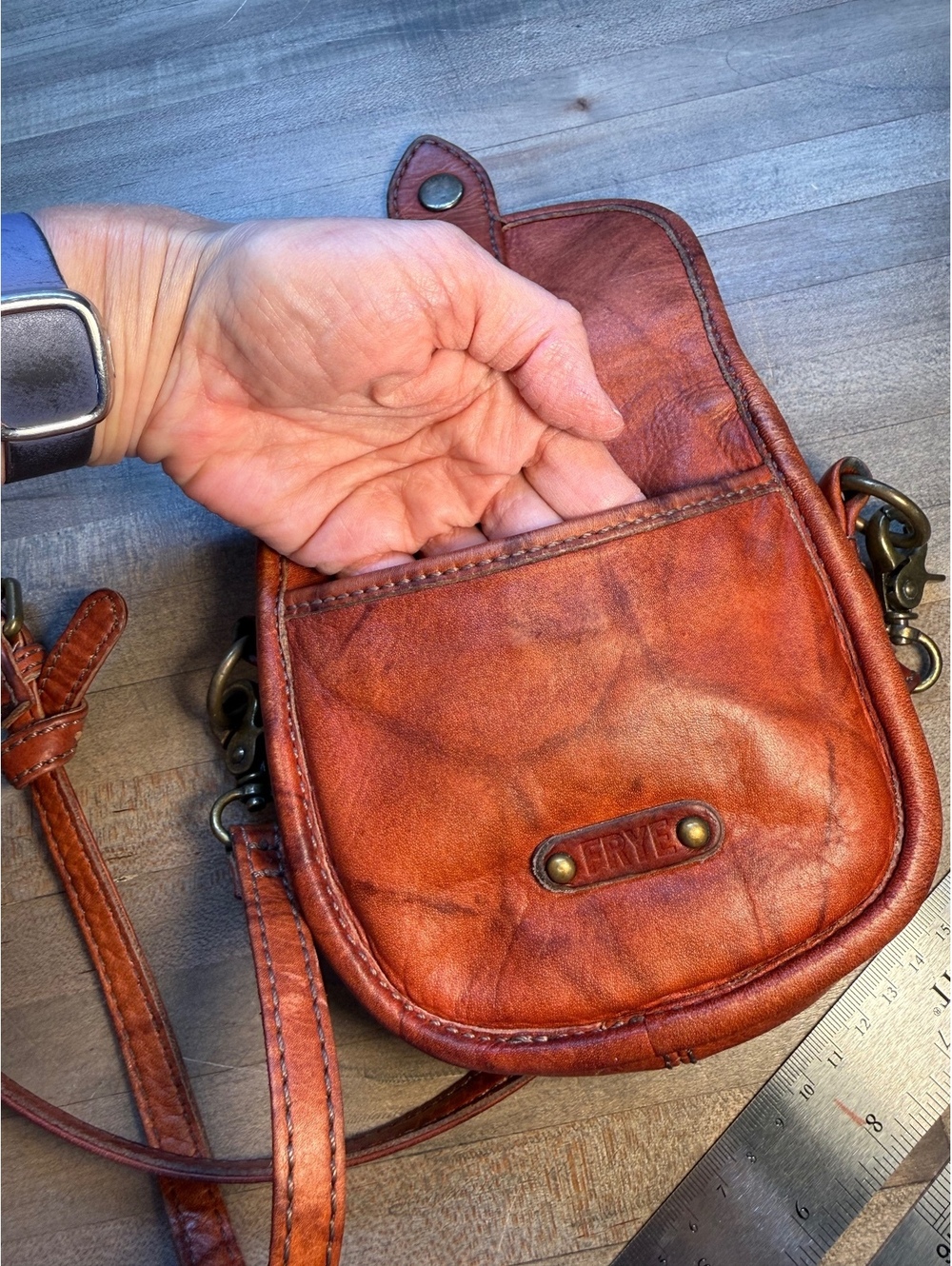 Frye Leather Crossbody Bag Cognac Brown Saddle Shoulder Bag (tb3/cp26) - Picture 3 of 6